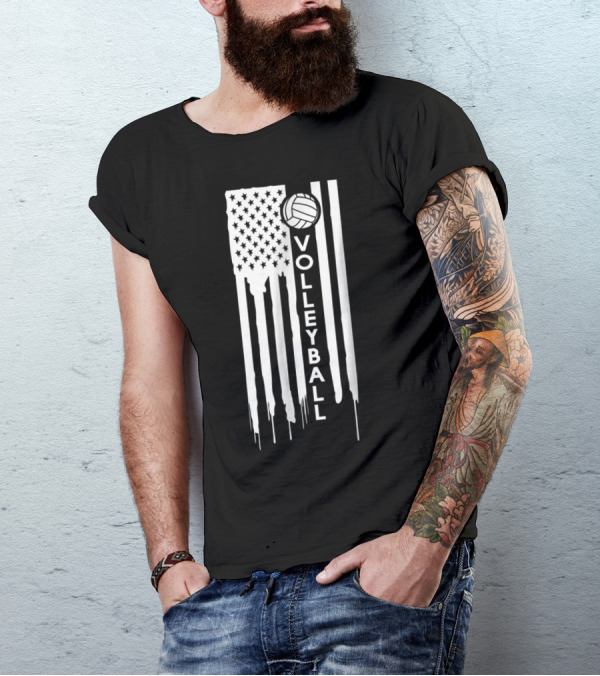 Funny Volleyball Team Boys Girls American Flag Volleyball T-Shirt