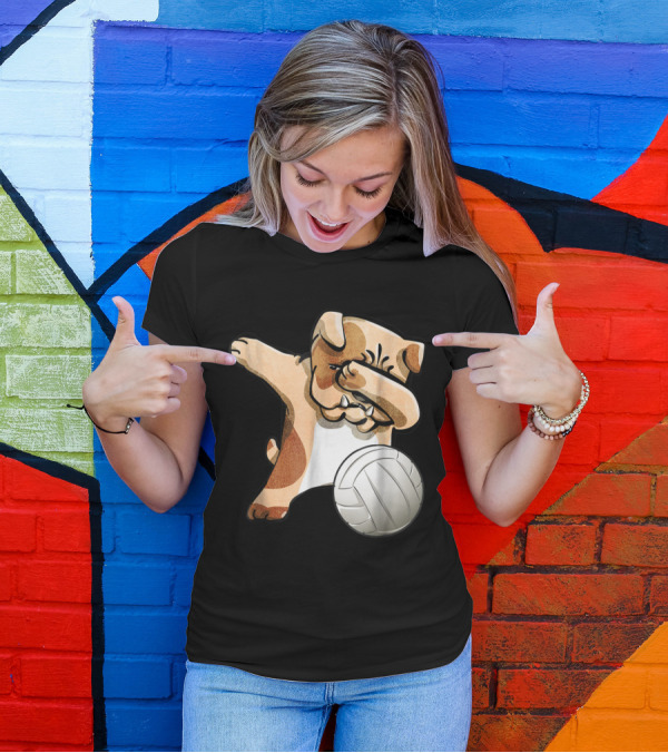 Funny Dabbing Bulldog With Volleyball Sport T-Shirt