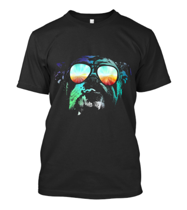 Groovy English Bulldog With Colorful Disco Glasses T-Shirt