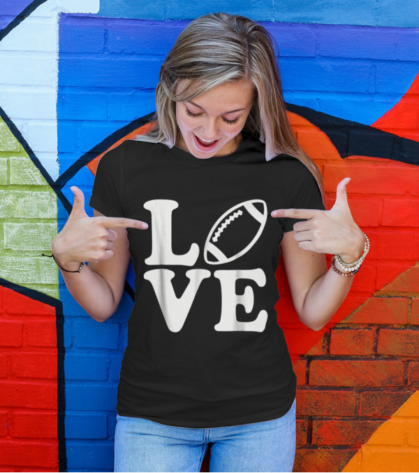 LOVE Football Icon Graphic With Stylized Football As Letter O T-Shirt