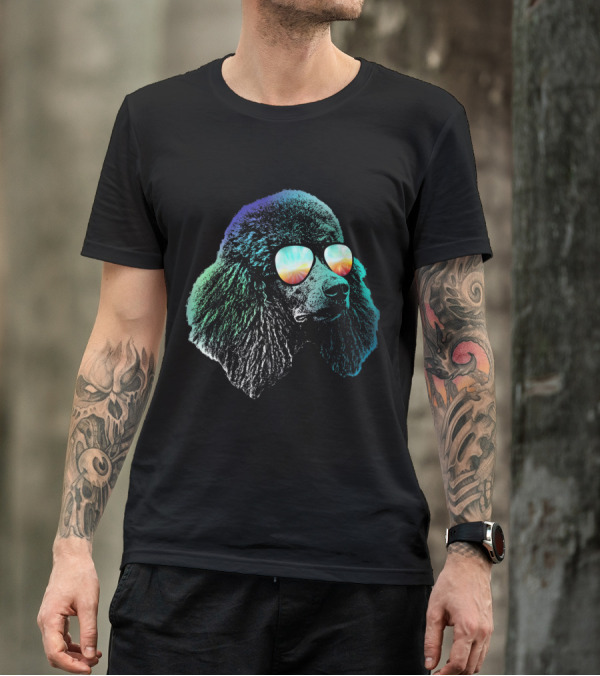Psychedelic Retro Disco Groovy Poodle With Vibrant Colorful Sunglasses T-Shirt