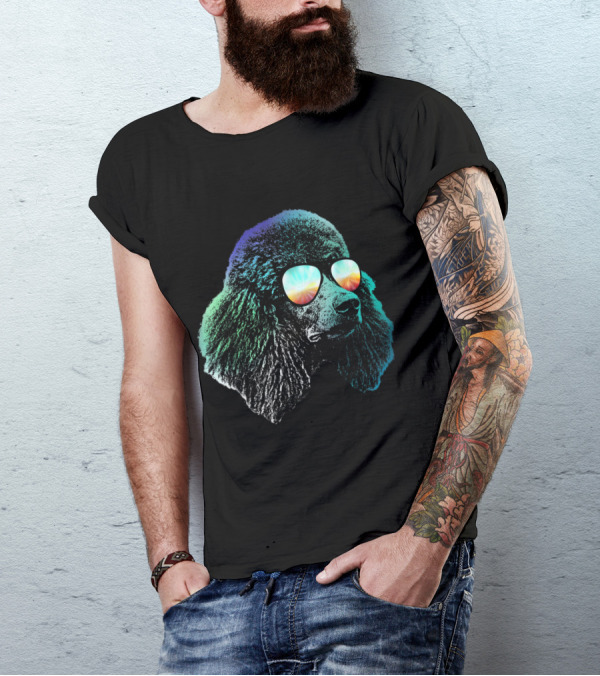 Psychedelic Retro Disco Groovy Poodle With Vibrant Colorful Sunglasses T-Shirt