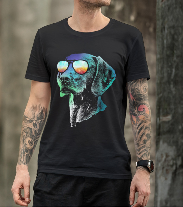 Groovy Disco Vizsla Dog With Colorful Sunglasses T-Shirt