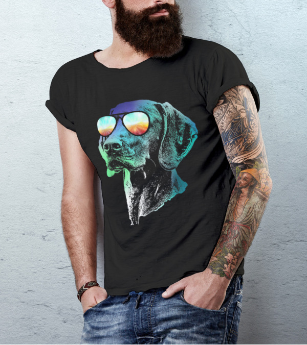 Groovy Disco Vizsla Dog With Colorful Sunglasses T-Shirt