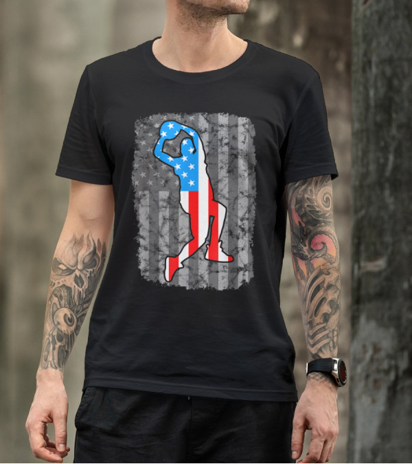 Vintage American Flag Basketball Silhouette T-Shirt