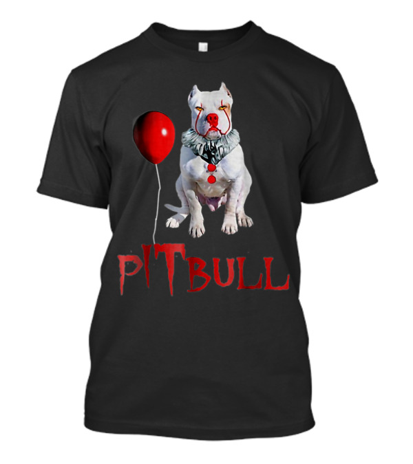 Pitbull Clown Dog With Red Balloon And Funny We All Woof Down Here Reference T-Shirt