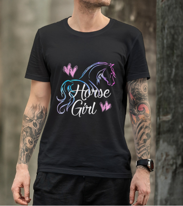 Horse Girl With Hearts And Stylized Horse Outline T-Shirt