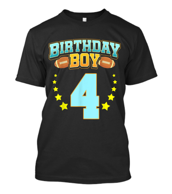 Birthday Boy 4th Year Football Theme With Stars T-Shirt