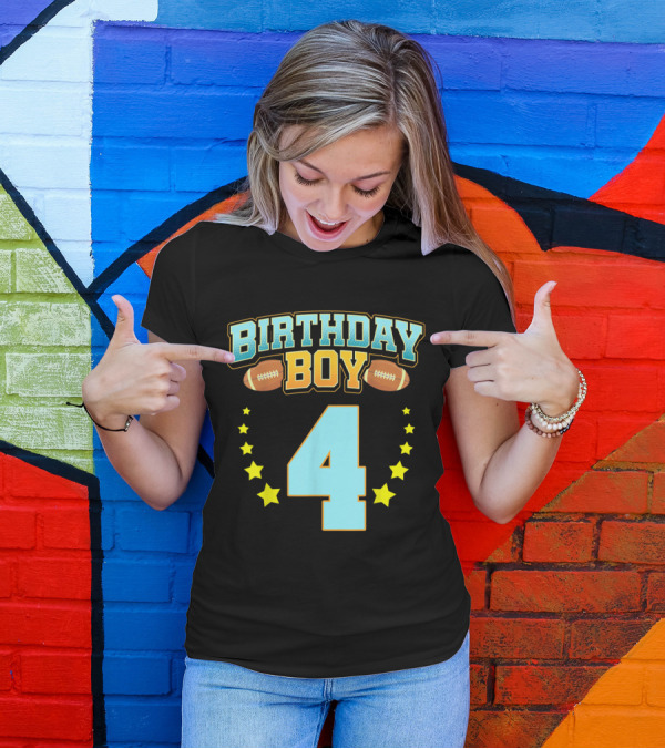 Birthday Boy 4th Year Football Theme With Stars T-Shirt