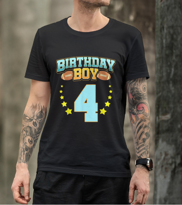 Birthday Boy 4th Year Football Theme With Stars T-Shirt