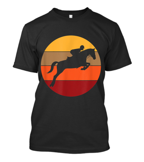 Equestrian Sunset Silhouette Horse Rider Retro Stripe T-Shirt