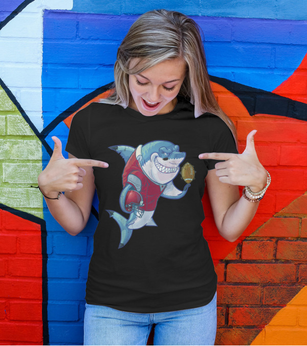 Football Rugby Shark Wearing Jersey With Helmet And Ball T-Shirt