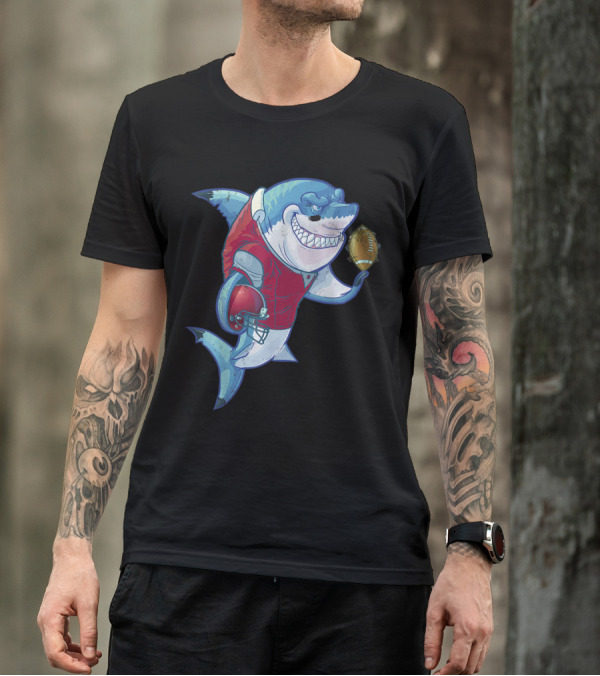 Football Rugby Shark Wearing Jersey With Helmet And Ball T-Shirt