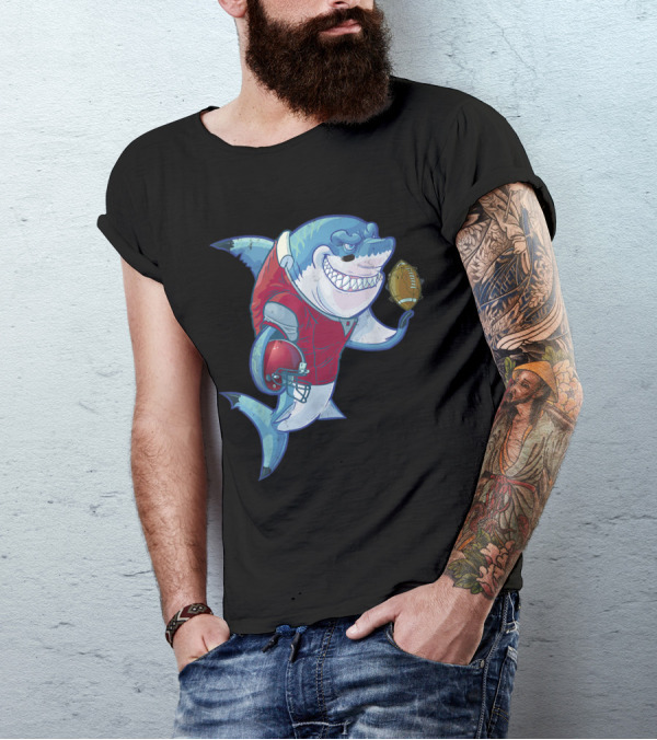 Football Rugby Shark Wearing Jersey With Helmet And Ball T-Shirt