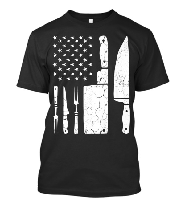 Cracked Vintage Knife Set American Flag Chef Cooking Concept T-Shirt