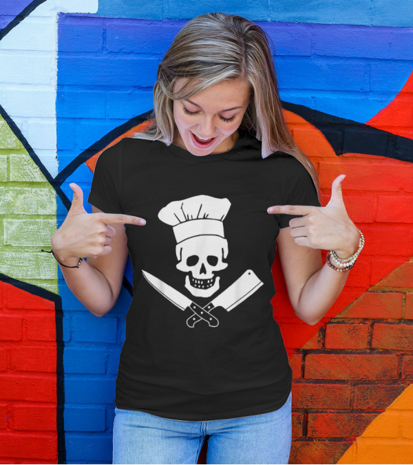 Skull With Chef Hat And Crossed Knives Cooking T-Shirt