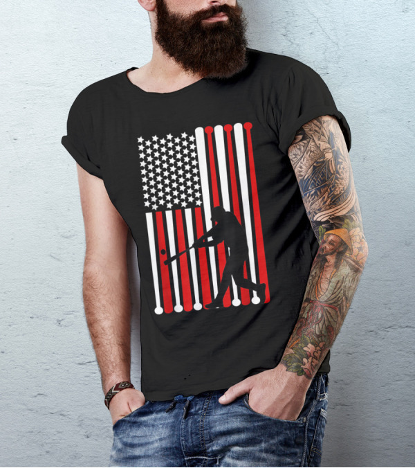 4th July Baseball USA Flag With Distressed T-Shirt
