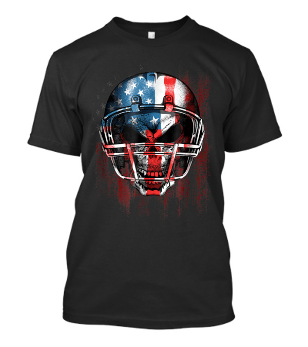 USA American Flag Skull Football Patriotic T-Shirt