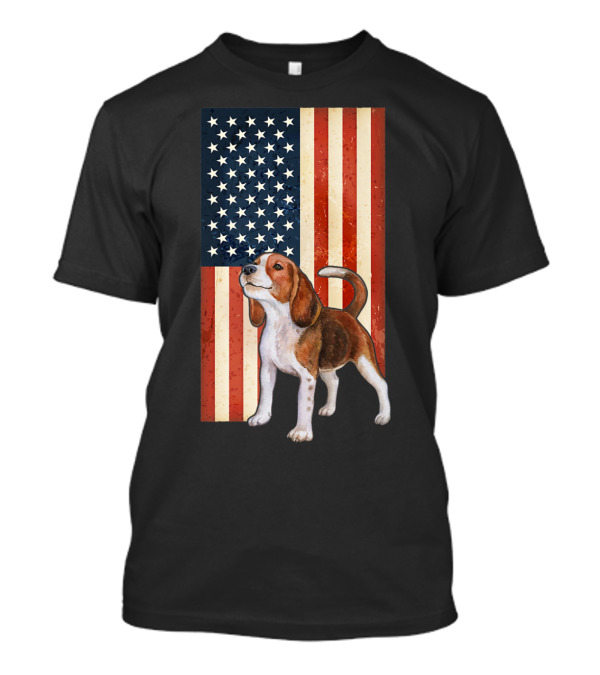 Beagle In Front Of USA Flag Fourth Of July Patriot T-Shirt