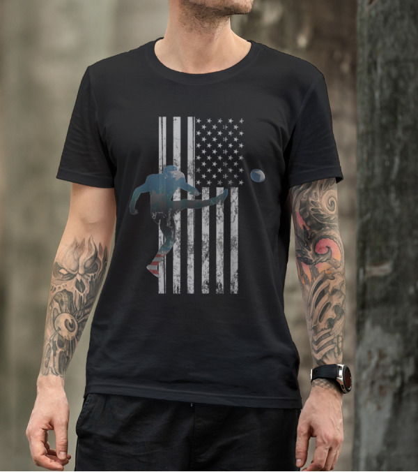 American Flag Football Player Kicking Ball USA T-Shirt