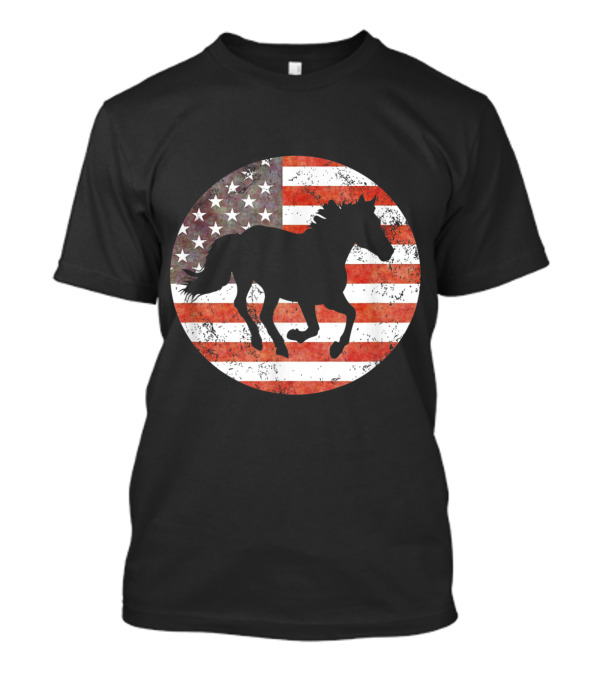 Patriotic Horse Riding 4th July American Flag Horse Lover T-Shirt