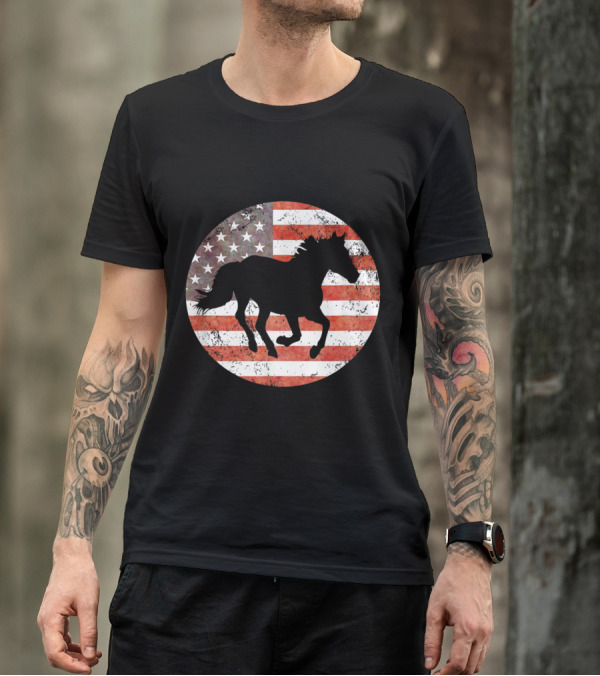 Patriotic Horse Riding 4th July American Flag Horse Lover T-Shirt