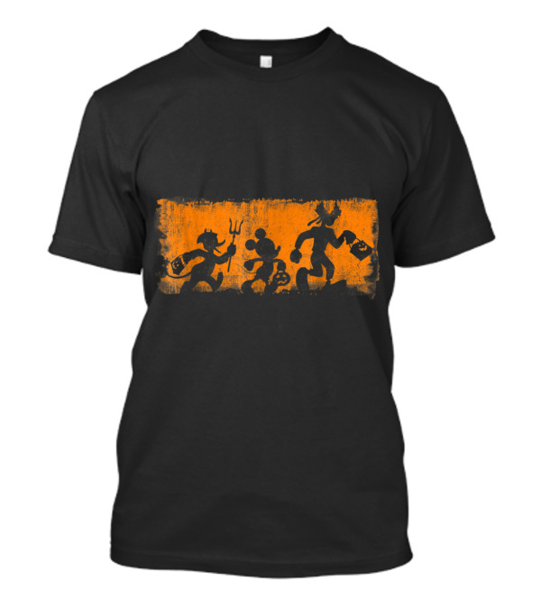Mickey And Friends Halloween Silhouettes On Orange Background T-Shirt