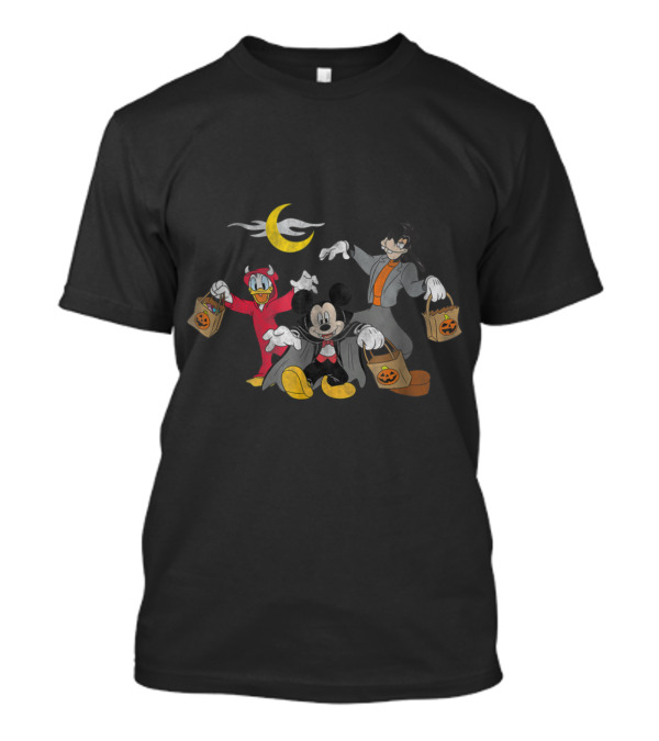 Disney Halloween Mickey Goofy Donald Trick-or-Treating Moon Pumpkin Bags T-Shirt