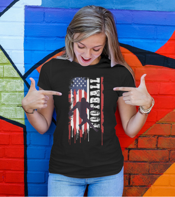 Football Dripping Vintage American Flag T-Shirt