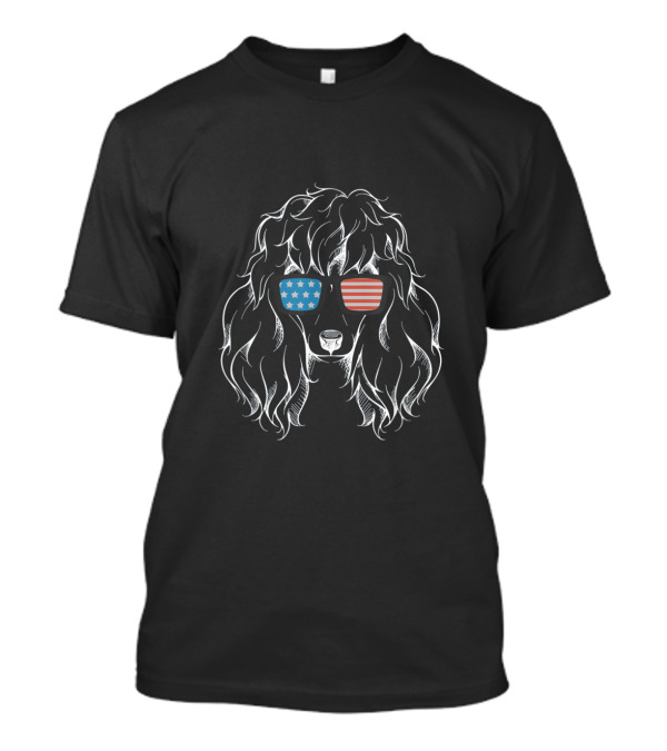 Patriotic Poodle Dog With American Flag Sunglasses For 4th July T-Shirt