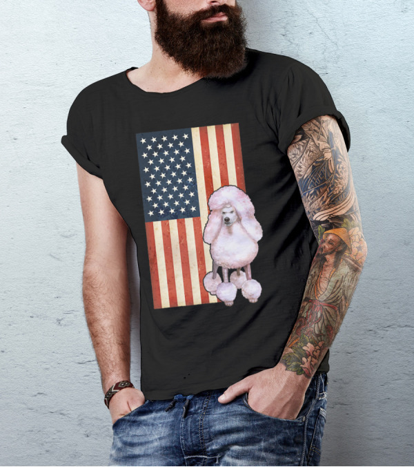 Patriotic USA Flag With Poodle 4th Of July T-Shirt