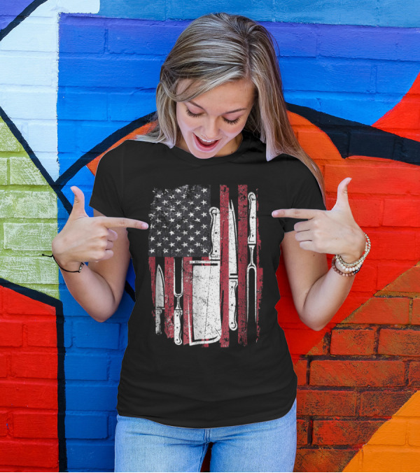 Chef Knife American Flag Culinary 4th Of July Patriotic T-Shirt