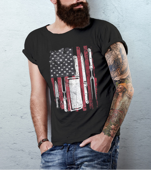 Chef Knife American Flag Culinary 4th Of July Patriotic T-Shirt