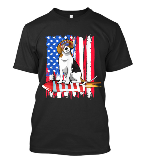 Patriotic Beagle Riding Firework With American Flag For 4th Of July T-Shirt