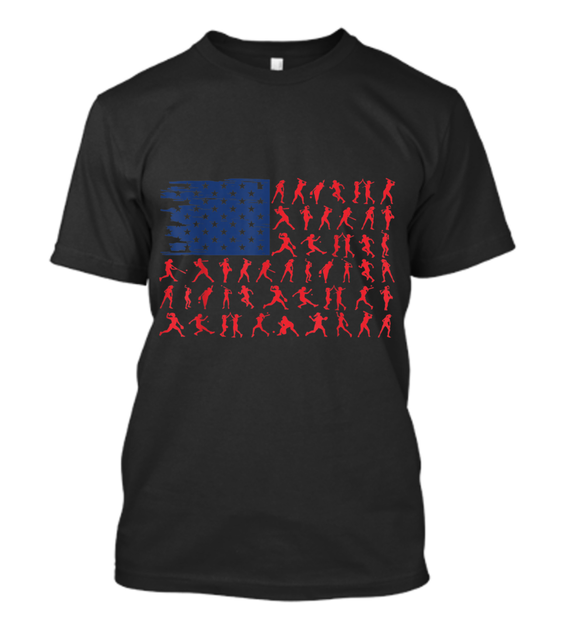 4th July Softball Silhouettes American Flag T-Shirt