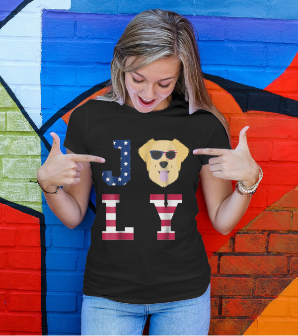 JOLY Golden Retriever With American Flag Sunglasses For 4th Of July T-Shirt
