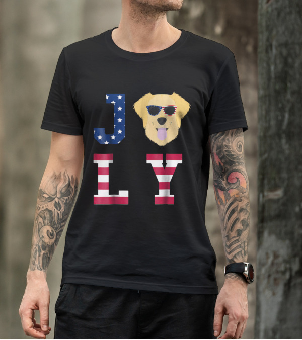 JOLY Golden Retriever With American Flag Sunglasses For 4th Of July T-Shirt