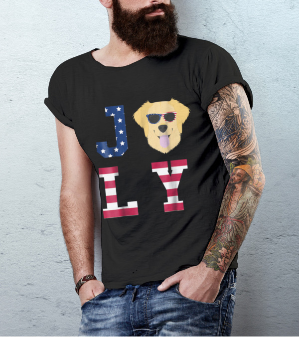 JOLY Golden Retriever With American Flag Sunglasses For 4th Of July T-Shirt