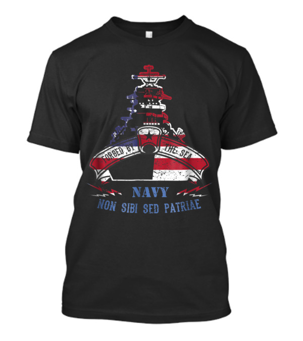 Navy Forged By The Sea With American Flag And Non Sibi Sed Patriae Banner T-Shirt