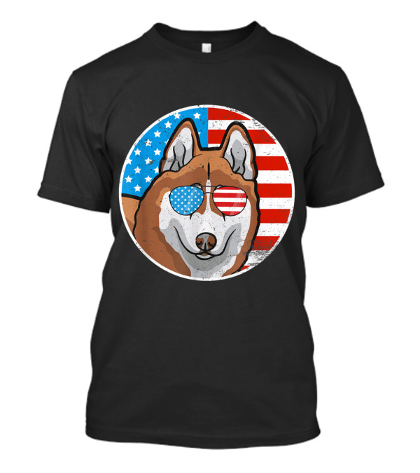 4th Of July Akita Dog American Flag Sunglasses T-Shirt