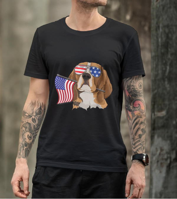 American Flag Beagle Dog With USA Sunglasses Celebrating 4th Of July Love T-Shirt