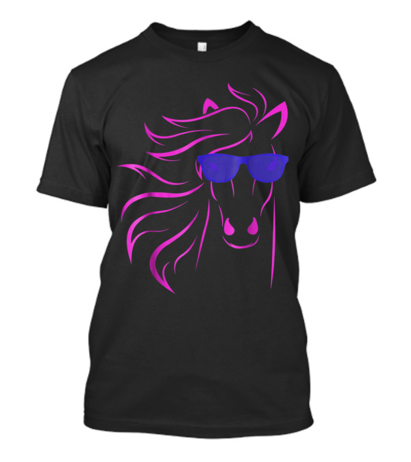 Stylish Horse With Sunglasses Pink Silhouette For Fun Equestrian Lovers T-Shirt