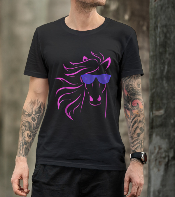 Stylish Horse With Sunglasses Pink Silhouette For Fun Equestrian Lovers T-Shirt