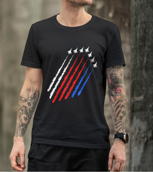4th Of July American Flag Jets With Red White Blue Fighter Plane Trails T-Shirt