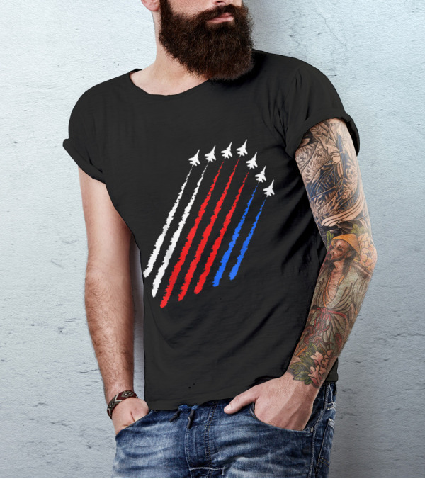 4th Of July American Flag Jets With Red White Blue Fighter Plane Trails T-Shirt