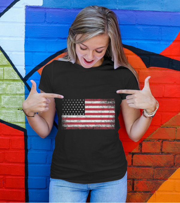 Vintage Distressed American Flag 4th Of July U.S. Patriotic Emblem T-Shirt