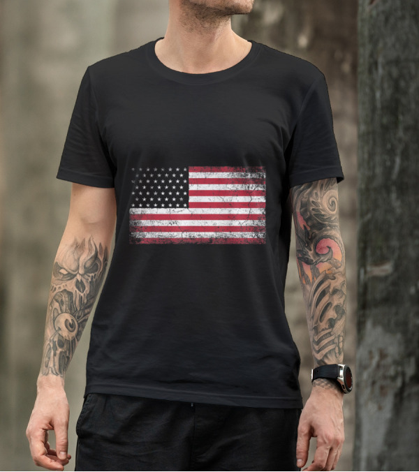 Vintage Distressed American Flag 4th Of July U.S. Patriotic Emblem T-Shirt