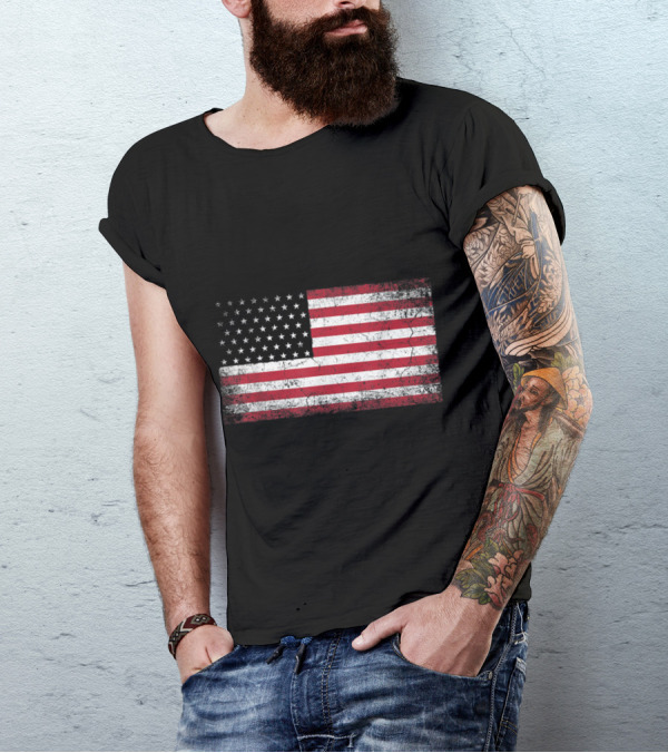 Vintage Distressed American Flag 4th Of July U.S. Patriotic Emblem T-Shirt