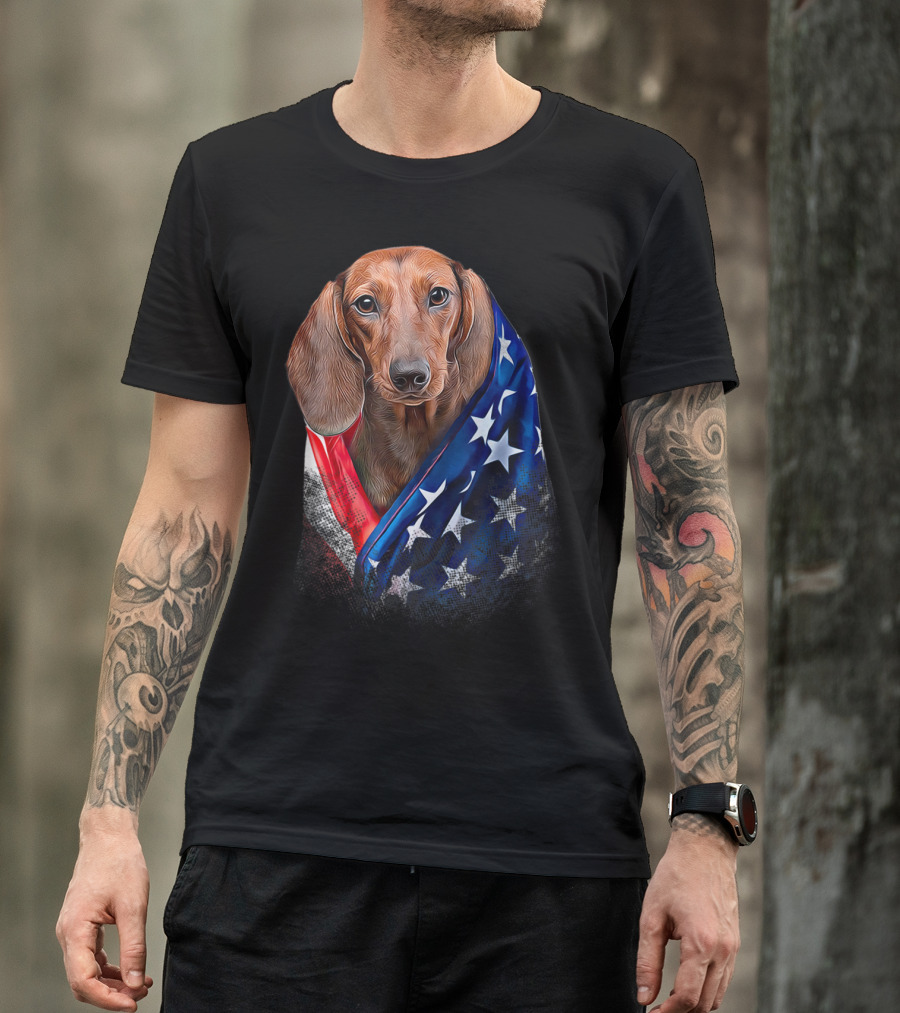 4th Of July American Dachshund Wrapped In T-Shirt
