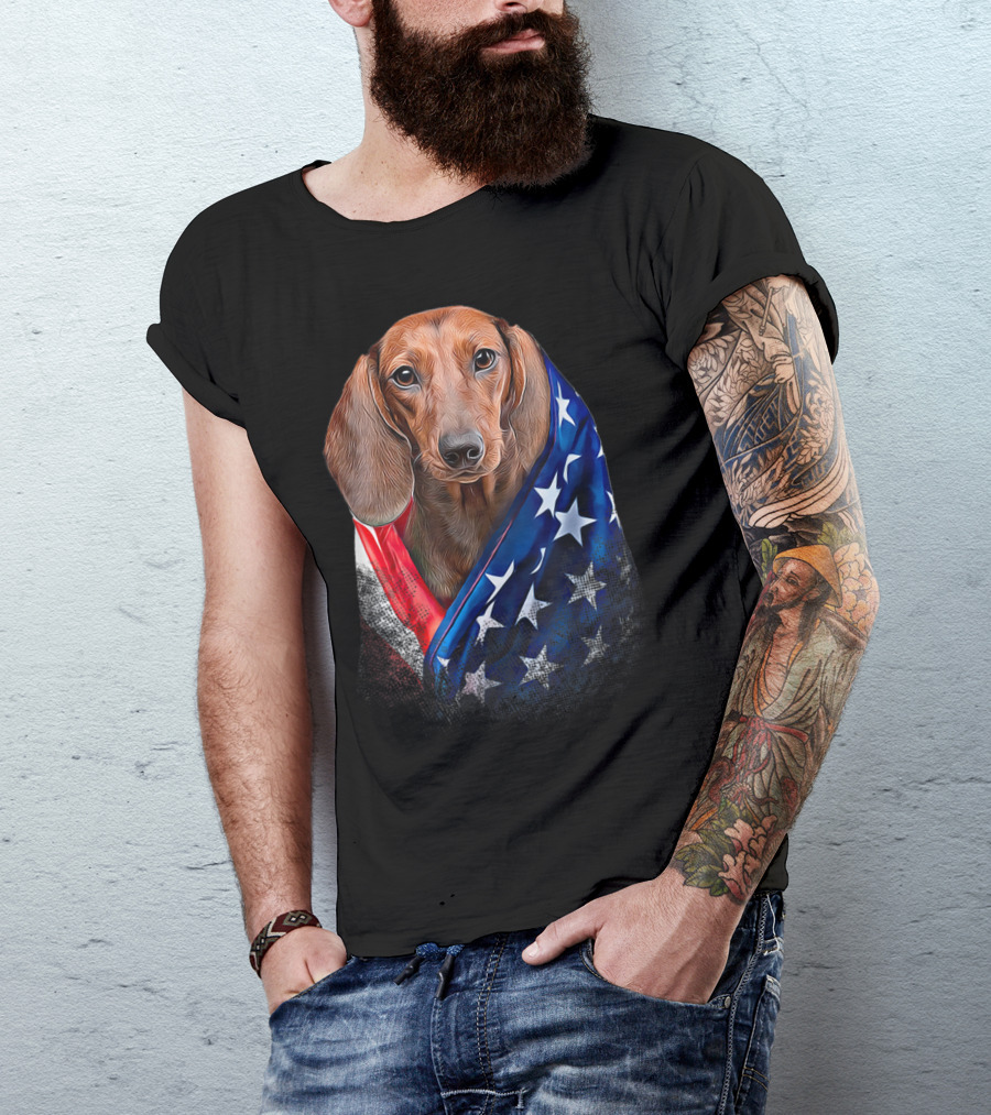 4th Of July American Dachshund Wrapped In T-Shirt
